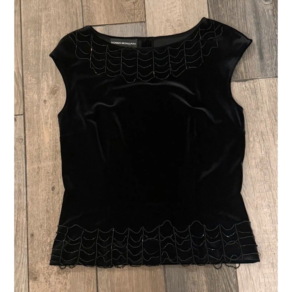 Vintage Y2k Velvety Black Beaded Top